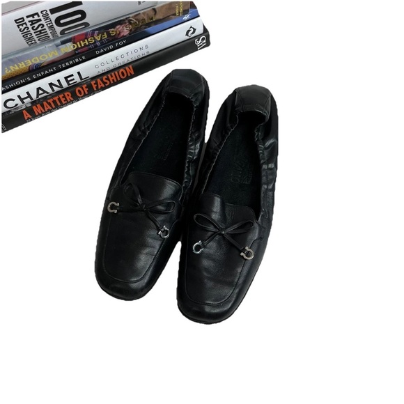 Salvatore Ferragamo Leather Loafer Elastic Driving Shoe Bow